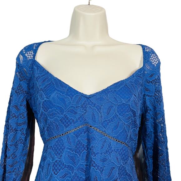 Free People Lace Peasant Dress Blue Bell Sleeve Floral - XS - Picture 3 of 8